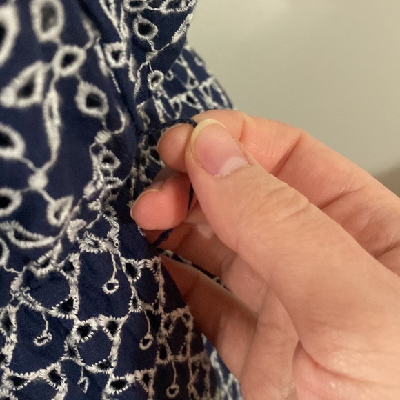 Express Printed navy and white Eyelet Lace Trim Faux Wrap Dress no belt size XL - Picture 12 of 15